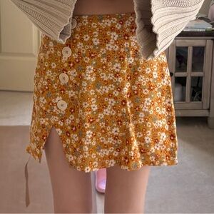Yellow Floral Button-Front Mini Skirt
